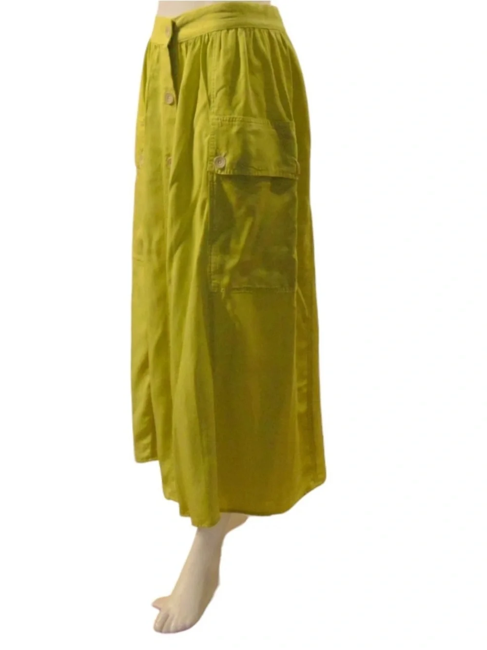 Paz Torras Lime Green Cargo Midi Skirt Button Front NWT Size 8